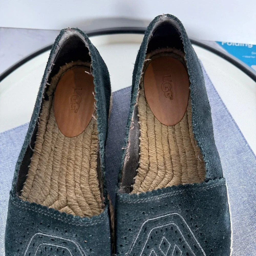 UGG Heidi Espadrille Flats Women 7.5 Black Suede Scalloped Slip‎ On Classic